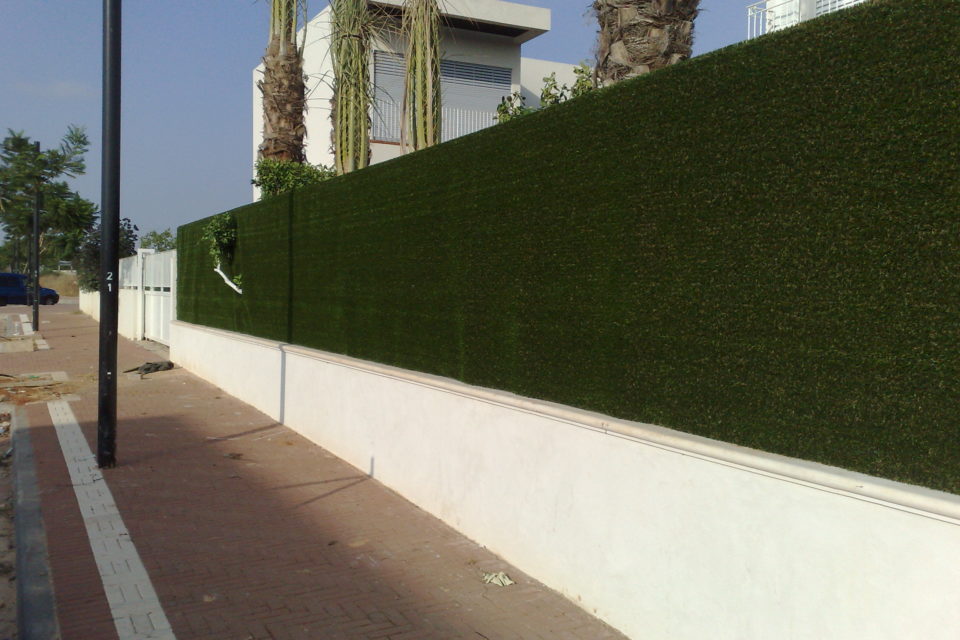 הדבקת דשא על גדר הבית בסביון